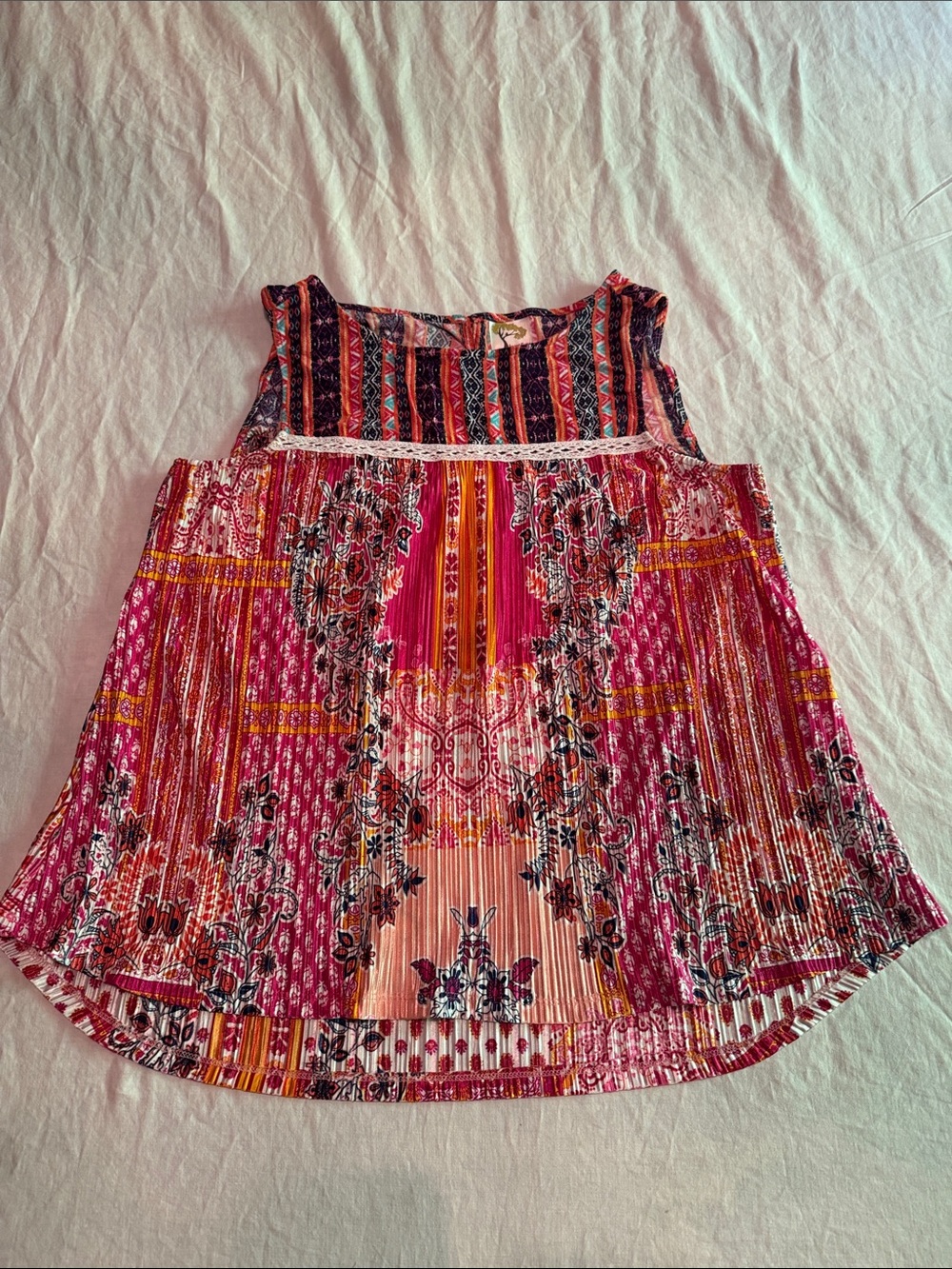 fig and flower Pink and Orange Printed Sleeveless Boho Top